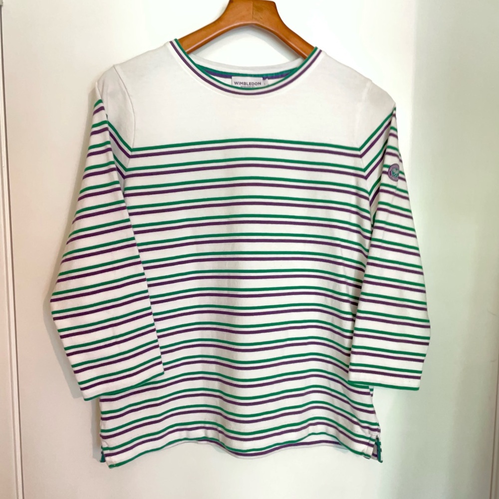 Wimbledon Championship Striped Long Sleeve Crewneck Tee, Large